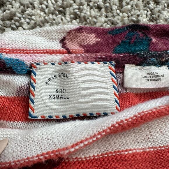 Postmark Anthropologie orange & white floral striped short sleeve top size XS - Picture 6 of 11